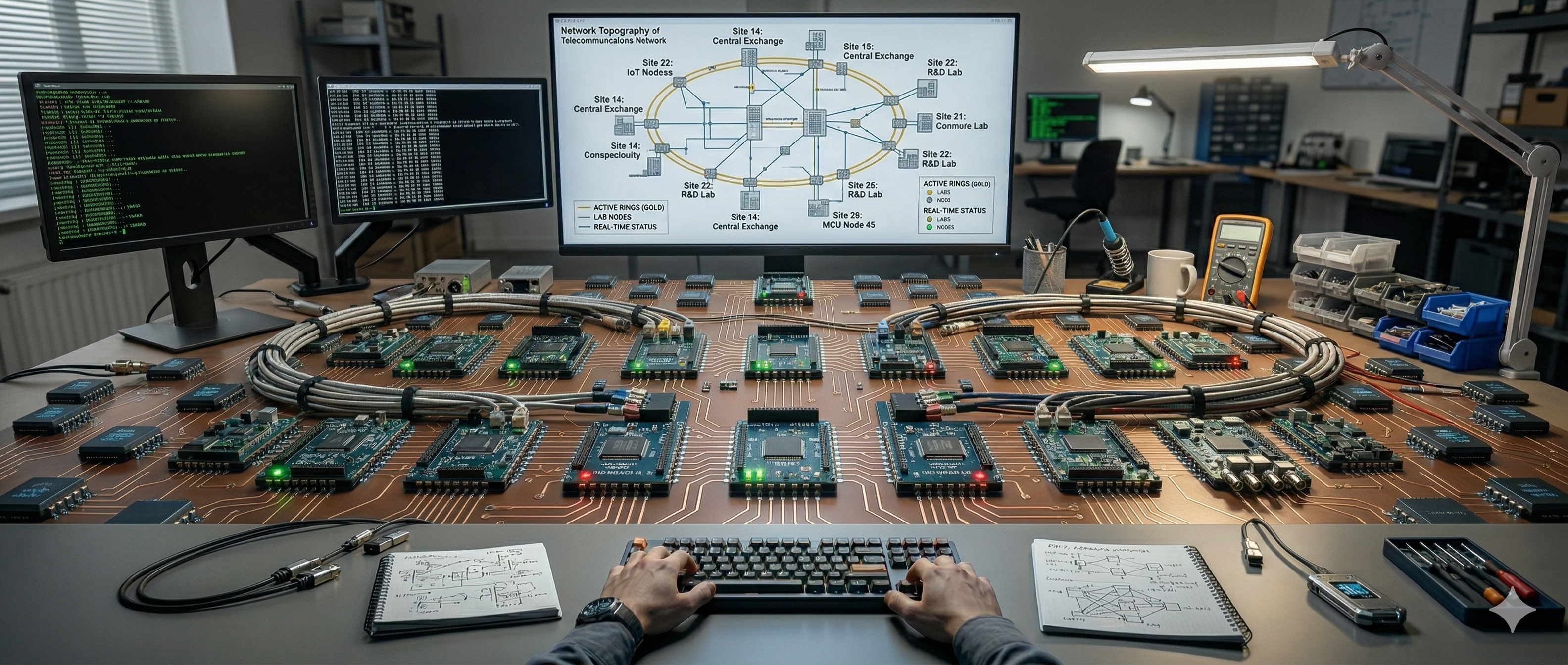 ESP32 OTA update flow showing device fleet polling firmware server